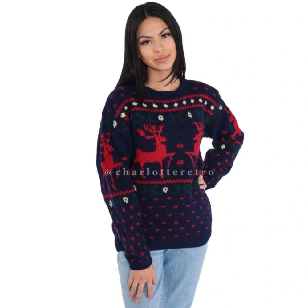 90s vtg GOKEYS Reindeer Sweater